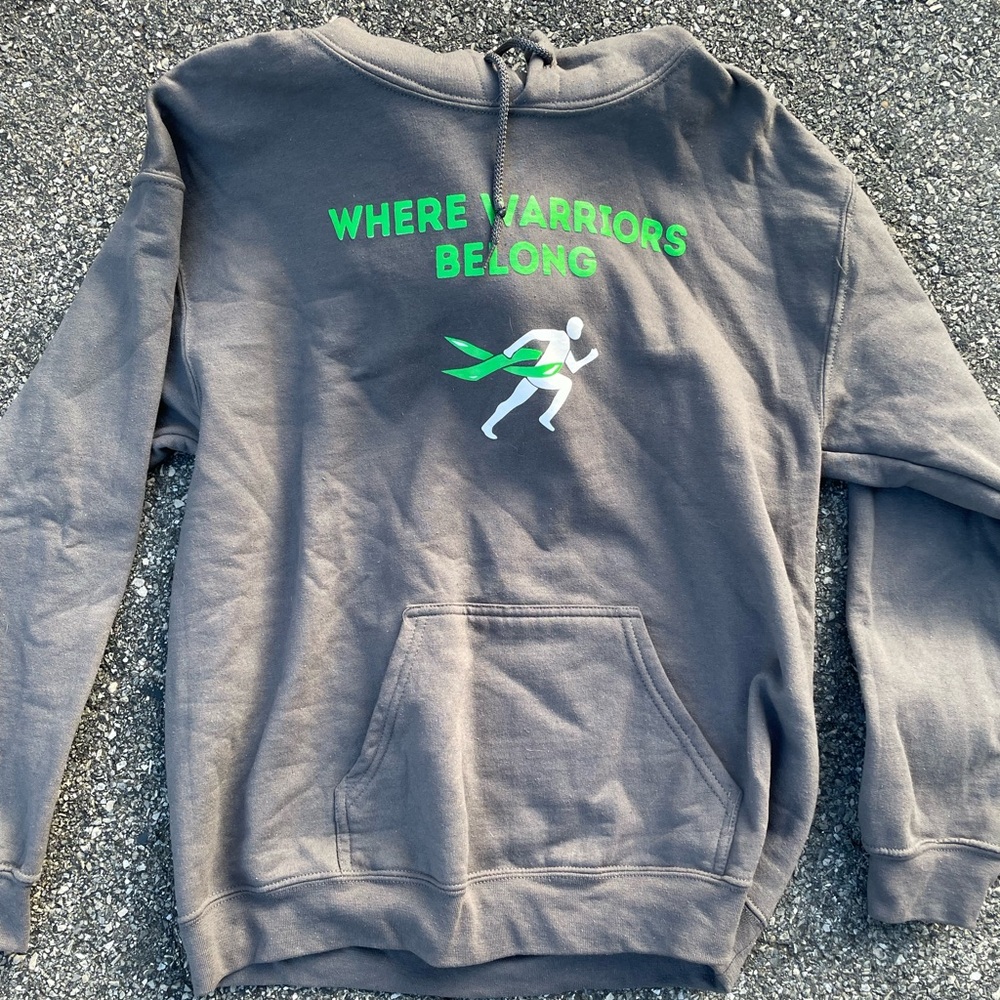 Gray Hoodie with Green Cancer Graphic
